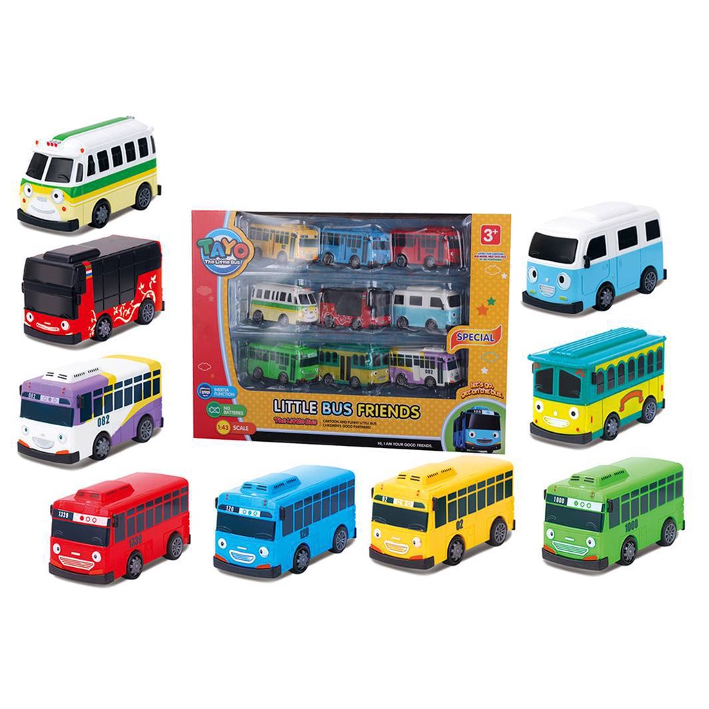 9pcs套裝 Tayo 小巴士玩具 迴力汽車 打開車門 太友公交車車輛 嬰幼兒 兒童玩具 tayo 汽車玩具消防車