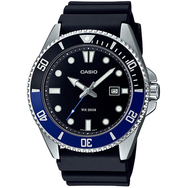【CASIO 卡西歐】新槍魚系列 MDV-107-1A2 橡膠錶帶 200米潛水錶 黑/藍 台南 時代鐘錶