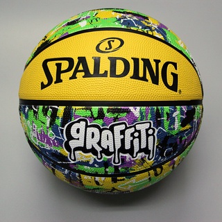 《全民運動》SPALDING 斯伯丁 SP塗鴉系列 街頭黃 橡膠款 標準七號籃球 #內附球針 #室外球 #7號