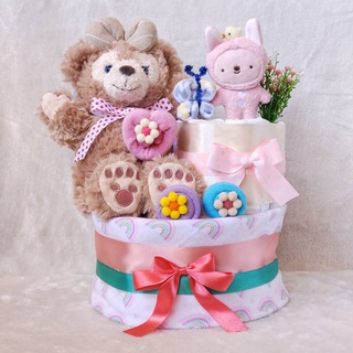 🐻熊寶寶尿布蛋糕🐻 雪莉玫雙層尿布蛋糕 新生嬰兒禮物 彌月禮 滿月禮 尿布塔 嬰兒周歲禮物 快速出貨 免運