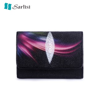 【臺灣現貨】【Sarlisi】泰國珍珠魚皮短夾真皮皮夾三折錢包時尚手拿包