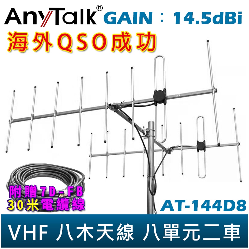 【AnyTalk】VHF 八木天線 八單元二車 定向天線 贈 30米電纜線 雙車 兩車 天線 台灣現貨 台中自取