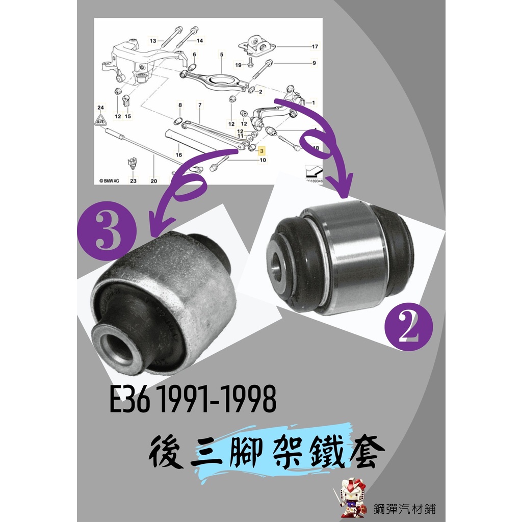 [鋼彈汽材鋪] 寶馬 BMW E36 後三腳架鐵套 鐵套 後上外&amp;後下外 老車 經典