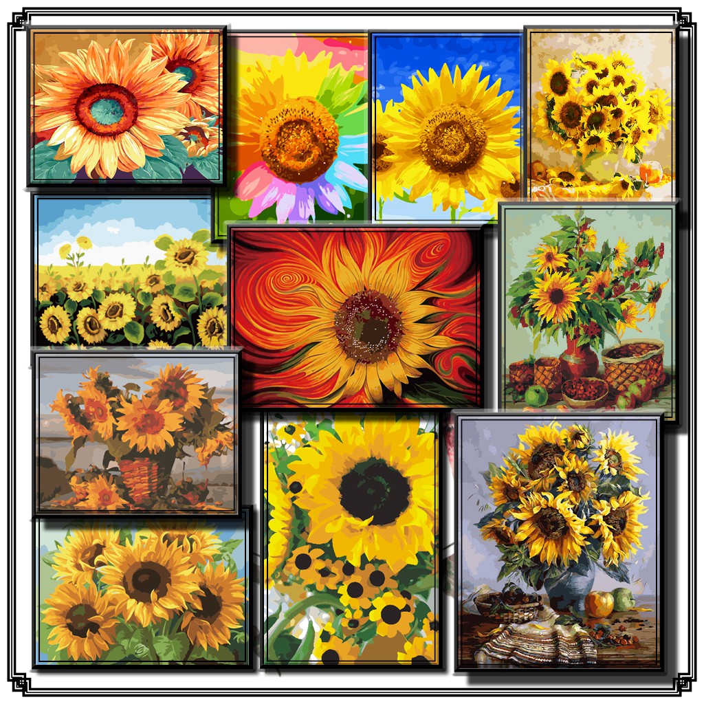 40 x 50 厘米 DIY 油畫按數字繪畫向日葵很多