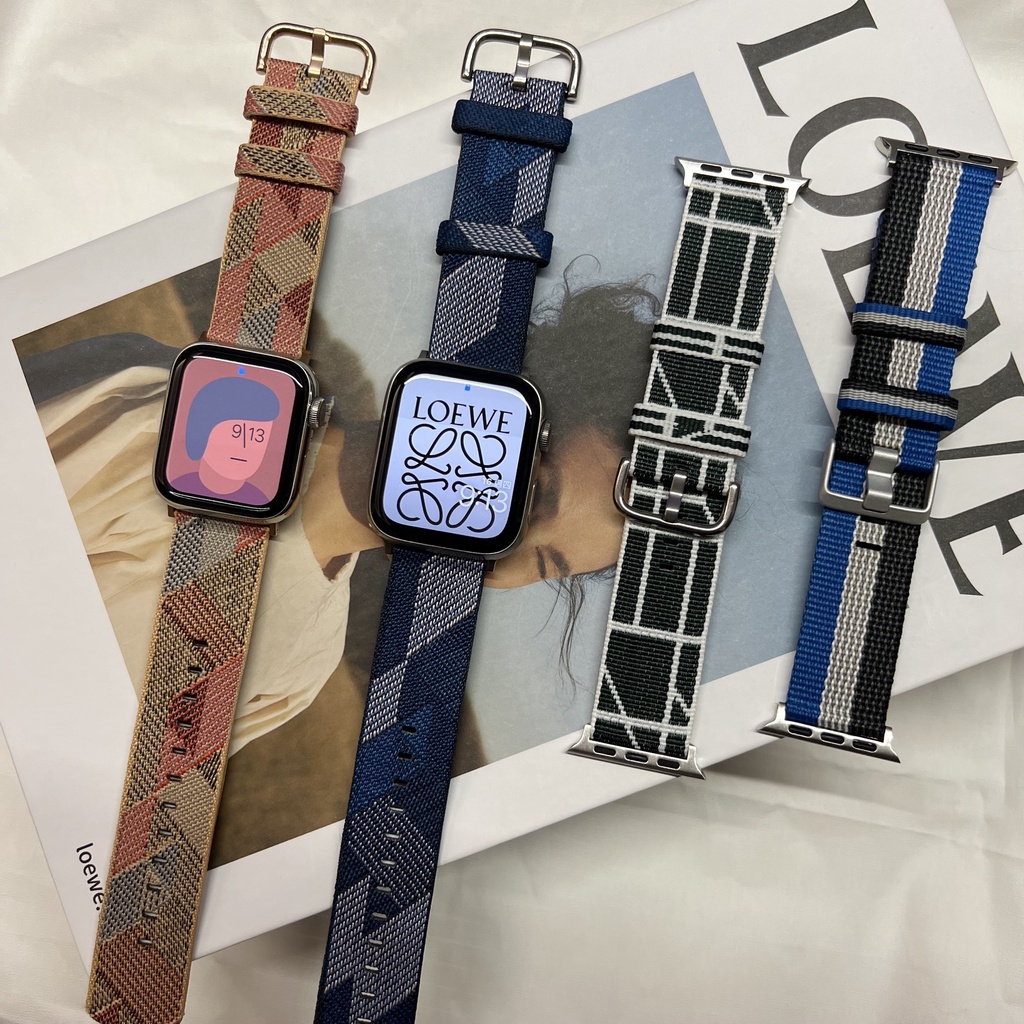 現貨🔥韓系 ins錶帶 Apple Watch S9 Ultra 2 尼龍編織 帆布 條紋 S8 S7 S6 SE 簡約