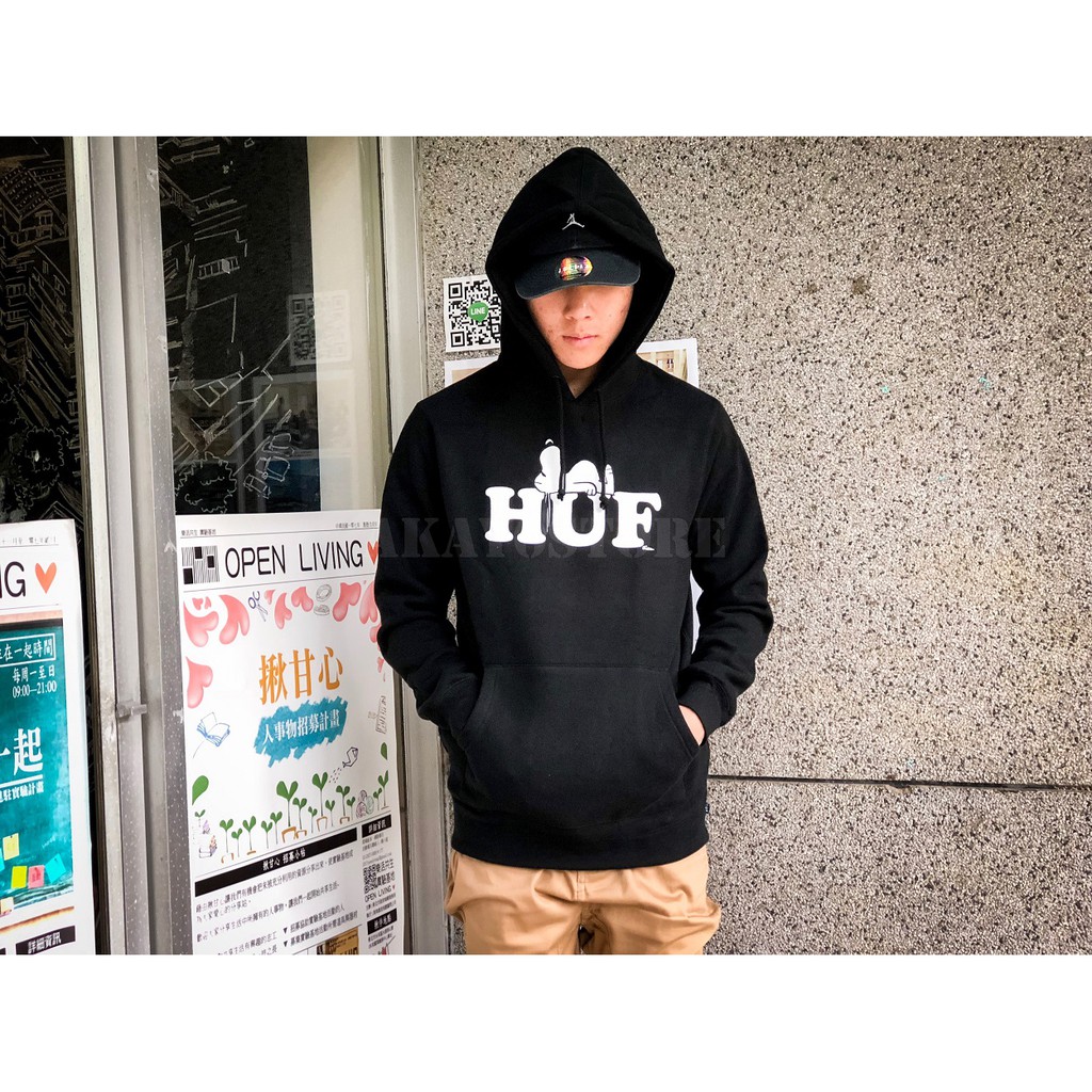 【A-KAY0】HUF X SNOOPY HOOD 內裡刷毛 帽T 黑【PF64010BK】