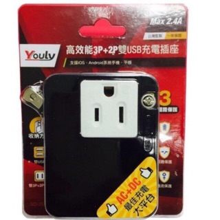 2.4A雙USB充電插座 一分二插座 3P+2P插座 可充手機平板