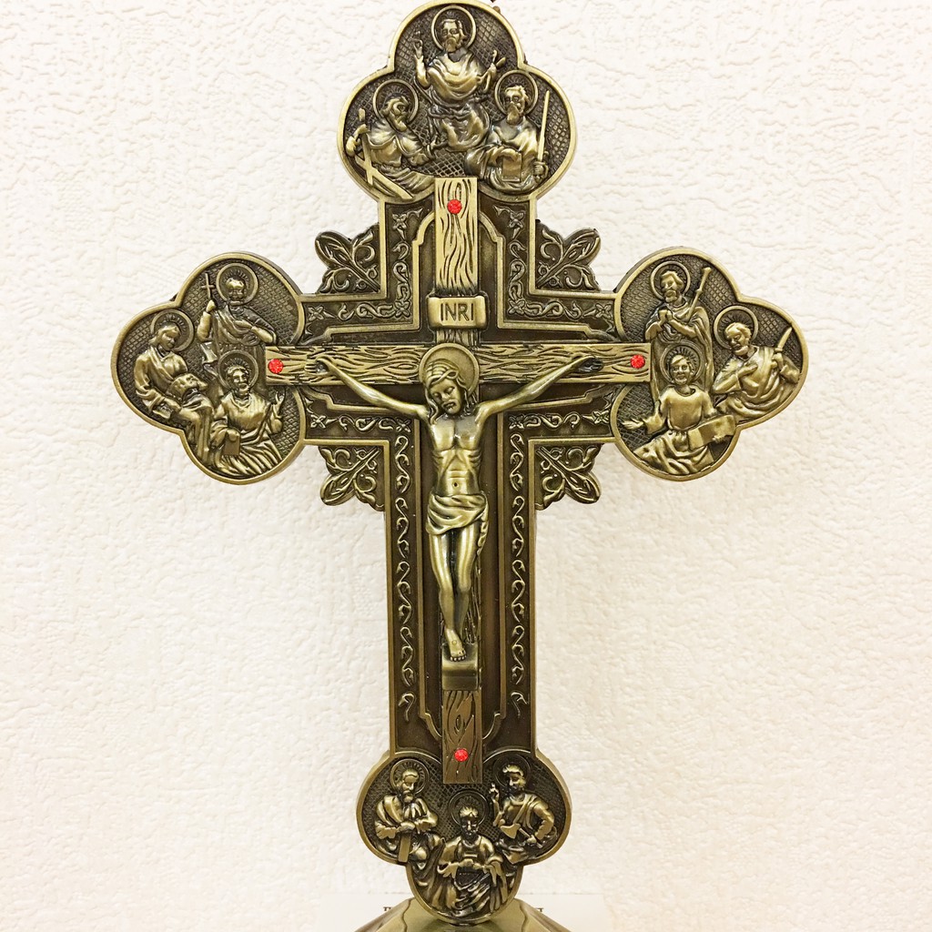 Jesusart 天主教聖物十二宗徒十字架擺件 壁掛站立兩用式 耶穌苦像基督宗教聖物平安古銅靈修聖物 蝦皮購物