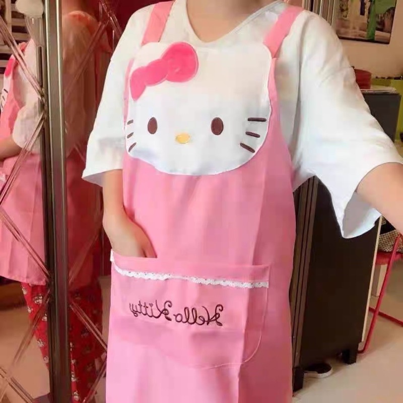 韓版最新款可愛棉質草莓KT立體蝴蝶結hello kitty卡通圍裙