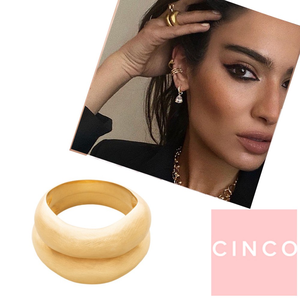 CINCO 葡萄牙精品 Lang rings 925純銀鑲24K金 圓形寬版戒指 2件組 Debora Rosa聯名