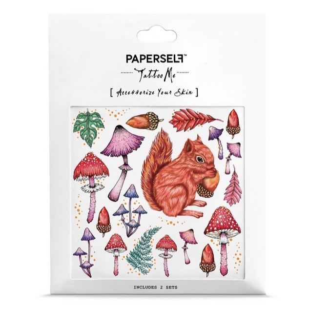 PAPERSELF刺青貼紙/ 松鼠與蘑菇Squirrel & Mushrooms 誠品eslite