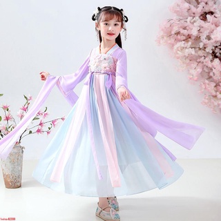 熱銷款女童超仙古風漢服連身裙 連衣裙夏裝兒童中國風襦裙女孩古裝仙女套裝春秋