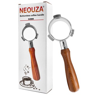 NEOUZA 54mm 三耳意式咖啡機手柄 酸枝木實木無底有底 304食品不鏽鋼 適用於Breville鉑富870/87