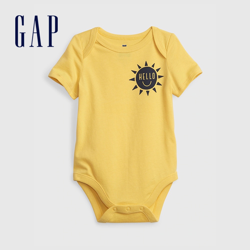Gap 嬰兒裝 柔軟活力條紋/印花短袖包屁衣 布萊納系列-黃色(802314)