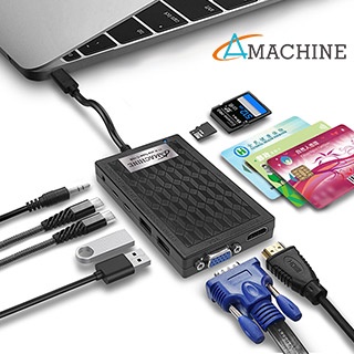 絕對安全! 【Amachine】TYPE C 3.1極速PD 11合1 HUB 黑色 報稅必備/晶片卡/銀行卡/健保卡