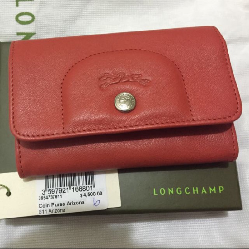 Longchamp 橘色 零錢包  錢包 卡夾 名片夾 小羊皮