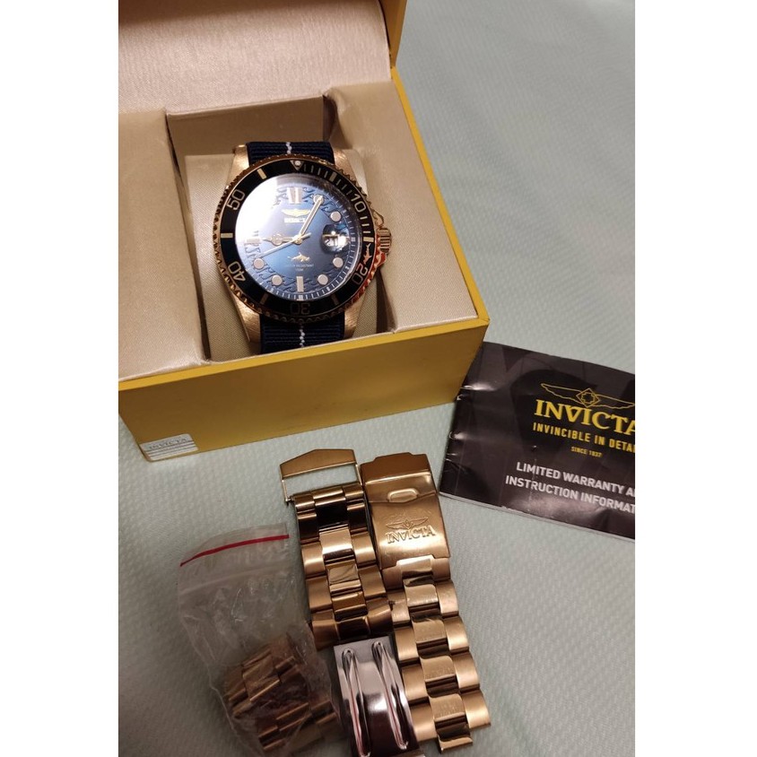 Invicta 英威塔 正品 藍金色 錶盤精緻 盒書 錶玻透亮 送傘兵錶帶 瑞士機芯