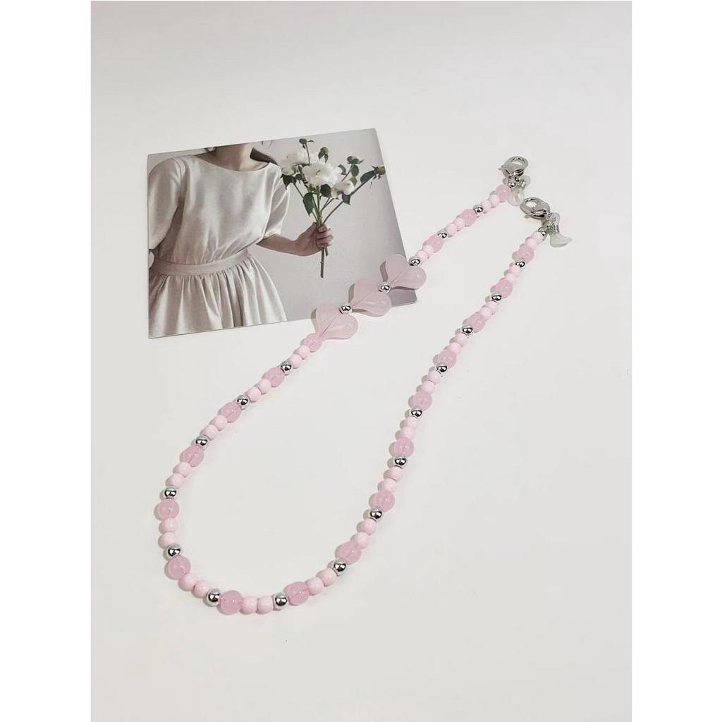 新款y2k粉色愛心亞克力串珠掛繩項鍊眼鏡鏈口罩鏈包包吊飾