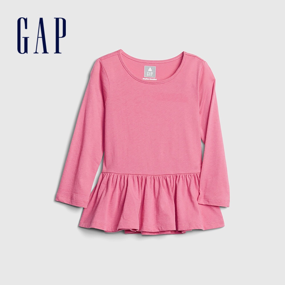 Gap 女幼童裝 素色圓領長袖T恤-粉紅色(614892)