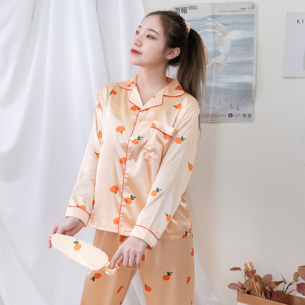 AHUA阿華有事嗎 韓系女裝 冰絲橘子圖案7件組睡衣套裝 【C2035】家居服  睡衣 韓妞必備  百搭基本款