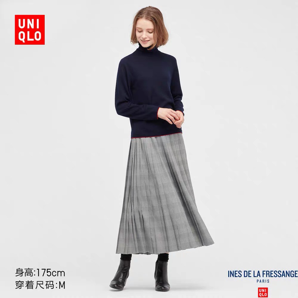 UNIQLO x INES DE LA FRESSANGE 2021秋冬聯名系列 細褶裙 灰色L 全新吊牌未剪