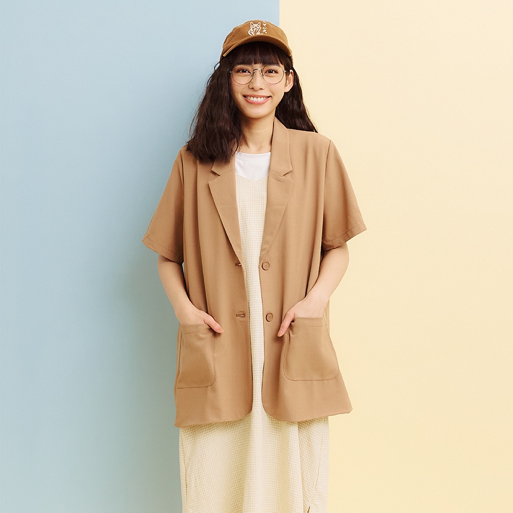【Dailo】休閒短袖西裝-女短袖外套 西裝 駝(三色/魅力商品/版型適中)