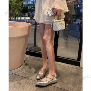 FairyWink 小甜甜~!方頭法式瑪麗珍鞋銀色芭蕾單鞋女平底奶奶鞋