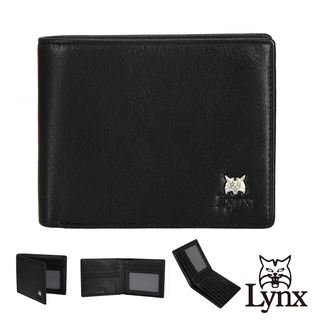 【Lynx】美國山貓NAPA進口牛皮短夾 5卡/雙鈔位/透明窗 皮夾錢包-黑色 LY16-2101-99