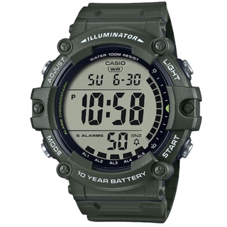 【CASIO】卡西歐 十年電力 超大鏡面超清晰膠帶電子運動錶-軍綠 AE-1500WHX-3A 臺灣卡西歐保固一年