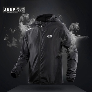 Jeep SPIRIT 1941 ESTD 夏季戶外防曬服男士皮膚服男士夾克防水夾克帶帽子
