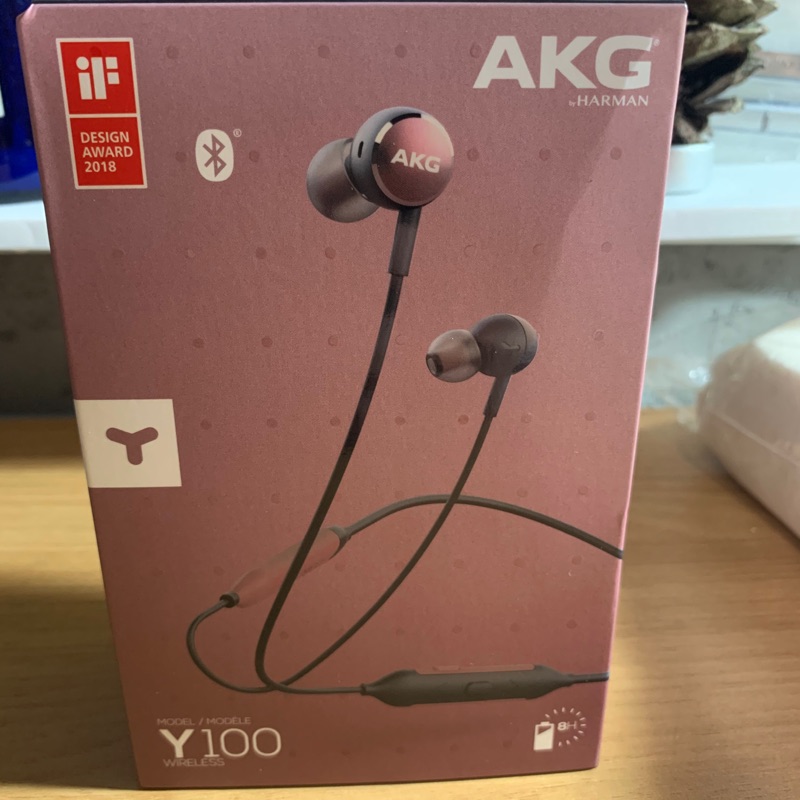全新AKG Y100 Wireless HARMAN 藍芽入耳式耳機 乾燥玫瑰粉