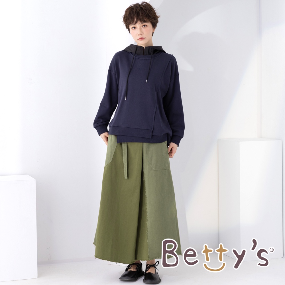 betty’s貝蒂思(05)色塊拼接抽鬚長裙(軍綠)