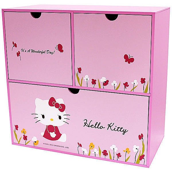 正版授權  KT-0152 木製  Hello Kitty 三抽置物盒 收納櫃