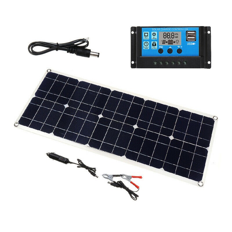 ♕◈100W 18V雙USB太陽能電池板電池充電器太陽能控制器，用於船用汽車露營露營