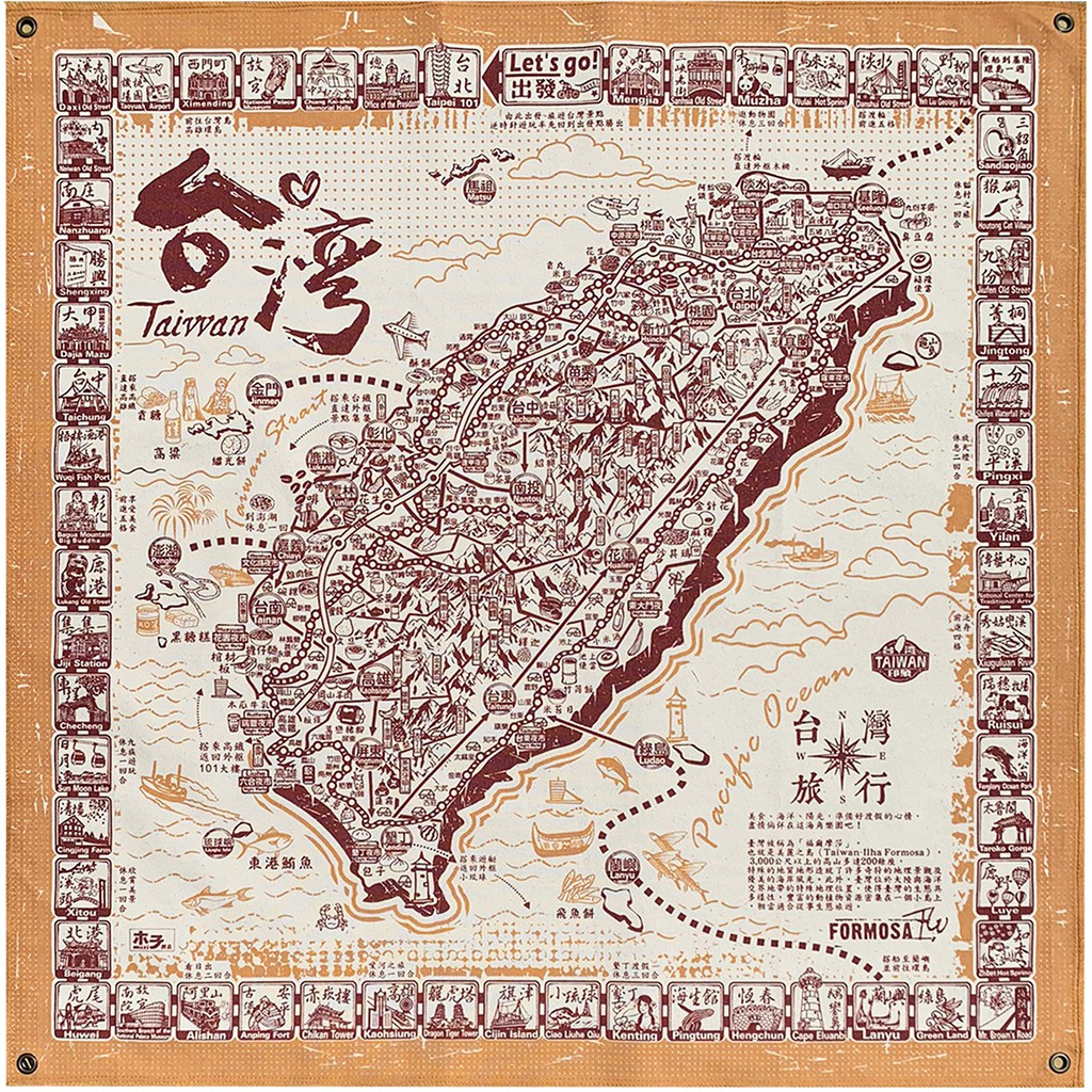 木子創意 MUZI ART【新款】環島旅行布地圖--紅 台灣 地圖 旅行 鐵道 英文 掛布 裝飾 送禮