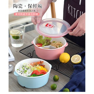 【傑品生活】(三格壓蓋)馬卡龍圓型色釉款 陶瓷便當盒850ml 陶瓷保鮮盒 陶瓷便當盒 微波玻璃飯盒 便當盒