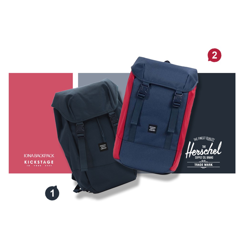 Ks Herschel Iona Backpack 海軍藍藍紅大容量束口袋後背包筆電包 蝦皮購物