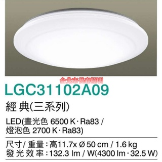 台北市長春路 國際牌 Panasonic 三系列吸頂燈 經典 LGC31102A09 LED 32.5W 可調光 可調色