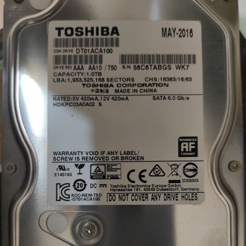 中古 有警告 東芝 Toshiba 3.5吋 1TB 桌上型硬碟   可開機 可安裝系統 警告資訊內詳～便宜賣