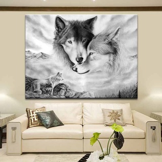 黑白狼動物裝飾畫家居客廳背景牆掛畫無框畫帆布畫