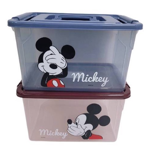 泰國製 迪士尼米奇 手提附蓋收納箱 透明箱 置物箱