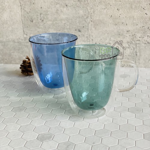 貝果ＰＡＰＡ｜雜貨鋪 手工玻璃雙層馬克杯（兩色:星巴克綠/海洋藍）