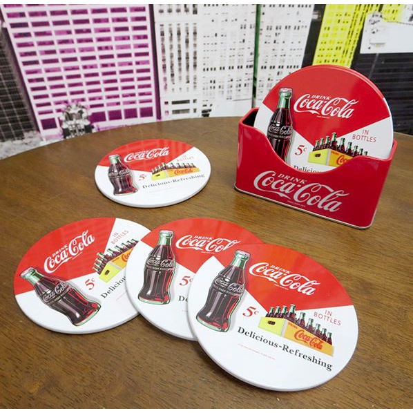 日本進口 Coca-Cola 可口可樂 啤酒杯墊 飲料杯墊 6 件套