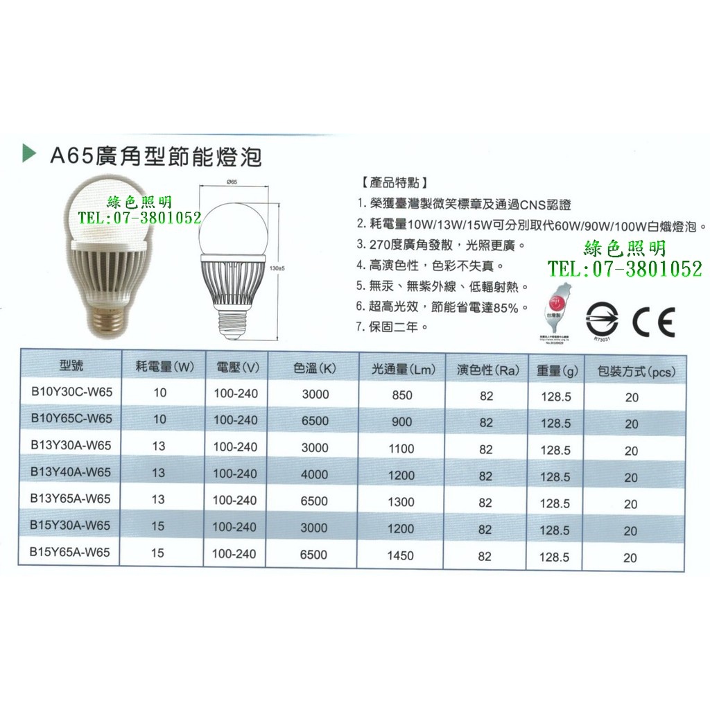 綠色照明 ☆ 亮王 ☆ LED 13W E27 全周光 廣角型 節能 球泡 電子式 省電 燈泡 台灣製造