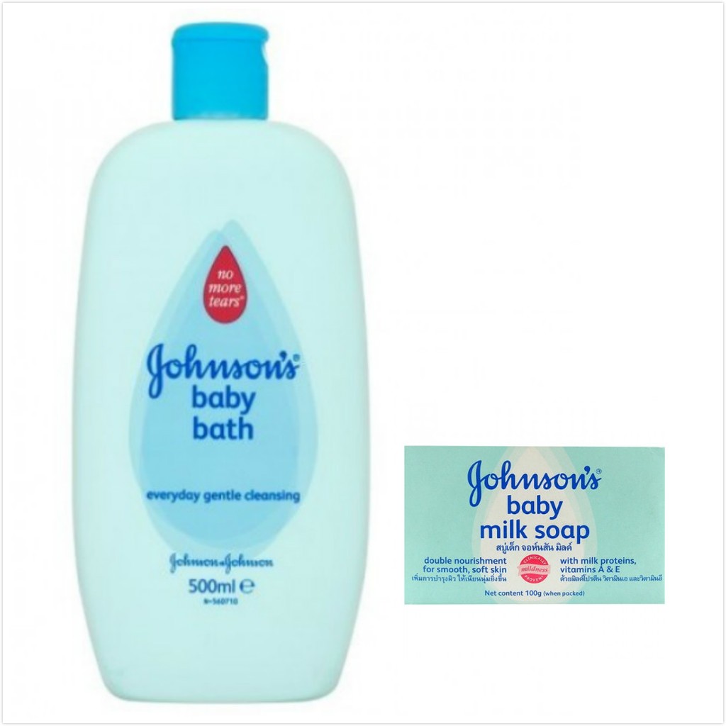 【義大利 Johnson's 嬌生】嬰兒沐浴精(溫和洗淨)(500ml)*3+潤膚香皂-牛奶滋潤(100g*12入)