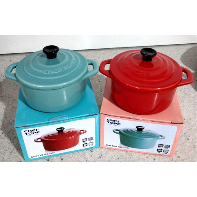 《CHEF TOPF》 陶瓷小烤盅 適用烤箱/微波爐/冰箱 紅色/土耳其藍 全新有外盒 烤盅/烤碗 做茶碗蒸/做點心