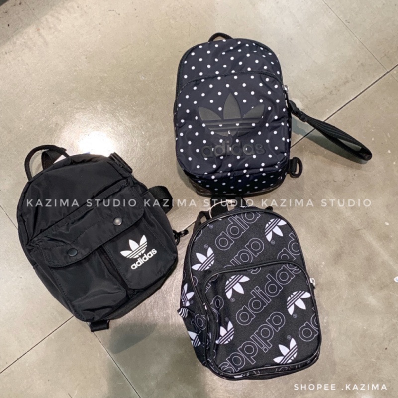 Kazima｜Adidas Logo 素面 黑 黑白 黑 尼龍 迷你包 小包 小背包 小後揹包 後背 後背包 包 側背包