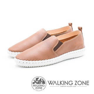 WALKING ZONE 簡約舒適皮革懶人樂福鞋便鞋 男鞋－棕(另有藍)