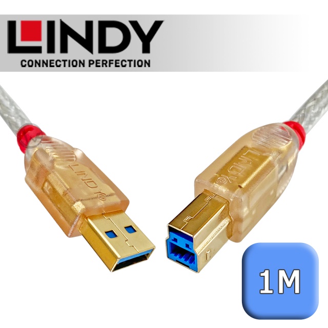 LINDY 林帝 Premium USB3.0 A公 to B公 透明傳輸線 1m (31836)