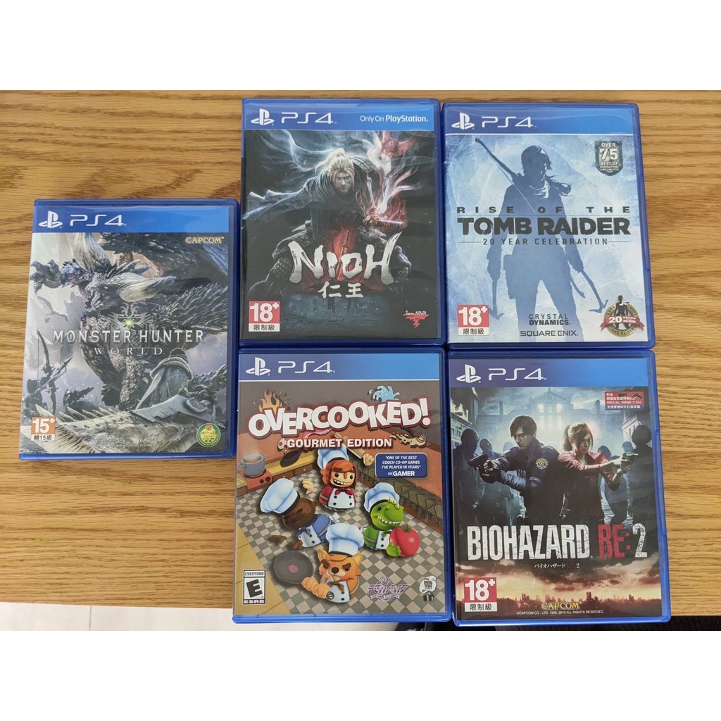 (二手) PS4 魔物獵人世界、PS4 仁王、PS4 胡鬧廚房美版、PS4 古墓奇兵 崛起、PS4 惡靈古堡 2 重製版
